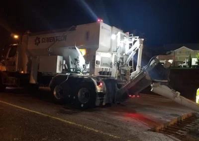 CPAVE concrete truck at night pouring concrete